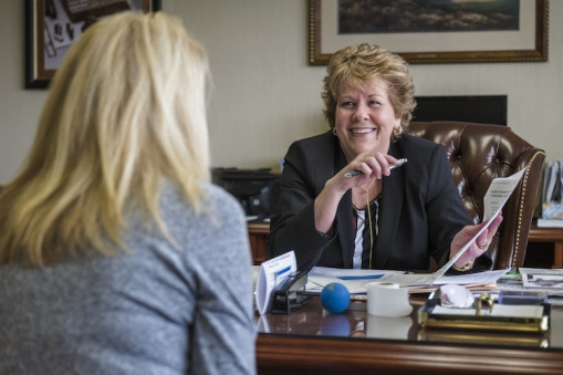 Lori Campbell and Accounting Manager Janet Martin discuss ideas for The Label Printers&rsquo; continuous improvement.